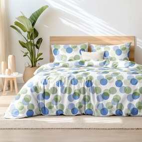 Goldea lenjerie de pat din bumbac satinat deluxe - buline verzi și albastre 140 x 200 și 50 x 70 cm