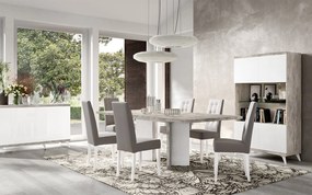 Set lemn masiv masă și scaune Concrete - 8 scaune, 180 × 103 × 75 cm (+ extensie 45 cm)
