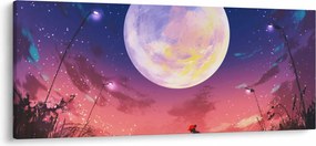 Tablou - Femeie și câine pe lună plină (120x50 cm)