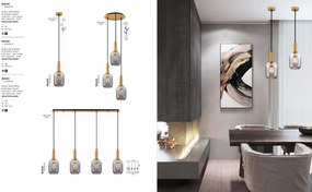 Lustra cu 3 pendule, Metal, Auriu, Sticla, Fumurie, MAHO