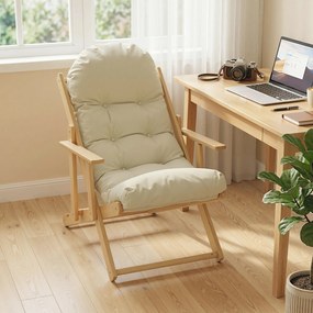 HOMCOM Fotoliu pliant și înclinat din lemn, fotoliu relaxant confortabil cu pernă capitonată groasă | Aosom Romania