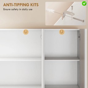 HOMCOM Bufet înalt pentru bucătărie dulap de bucătărie cu finisaj lucios 6 uși cu închidere silențioasă rafturi reglabile alb | Aosom Romania