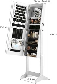 OGA16 - Oglinda caseta de bijuterii, 46 cm, dulap cu LED, dulapior cu picioare dormitor, dressing - Alb