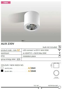 Spot aplicat directionabil de tavan/plafon ALIX negru ZZ AZ3540