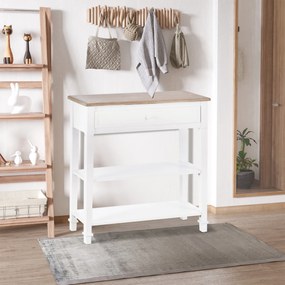 HOMCOM Masa multifunctionala pentru hol, cu sertar, lemn pin, 75.6x27.5x80.5cm, alb | Aosom Romania