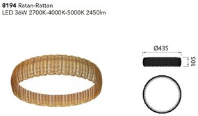Plafoniera LED ratan design natural KILIMANJARO 43,5cm