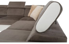 colţar în formă de U, piele ecologică albă/material textil maro, model stânga, KAMELIA