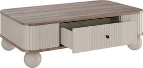 Măsuță de cafea Vesper 103x60 cm cu sertar - kasmir / nuc / mânere negre / picioare sferice
