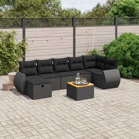 3265066 vidaXL Set mobilier de grădină cu perne, 8 piese, negru, poliratan