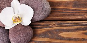Tablou pietre wellness și orhidee pe fundalul din lemn