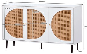 Comodă modernă cu 3 uși din ratan și mânere din metal, Alb | Aosom Romania