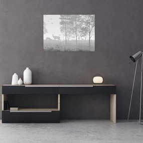 Tablou pe sticlă - Pajiște cu cerbi (70x50 cm)