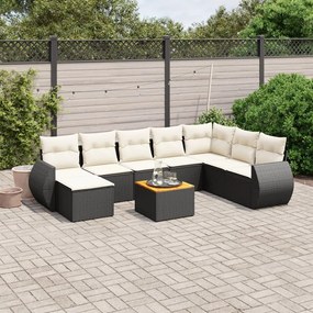 3257470 vidaXL Set mobilier de grădină cu perne, 9 piese, negru, poliratan