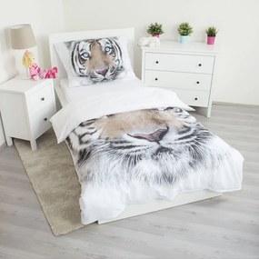 Lenjerie de pat pentru copii albă-gri din bumbac pentru pat de o persoană 140x200 cm White Tiger – Jerry Fabrics