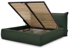 Pat matrimonial verde închis tapițat cu spațiu de depozitare cu somieră 180x200 cm Jade – Bobochic Paris
