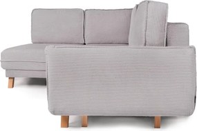 Colțar gri deschis extensibil/cu spațiu de depozitare cu tapițerie din catifea reiată (cu colț pe partea dreaptă/în formă de ”L”) Tori – Bonami Selection