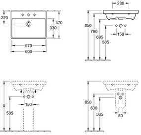 Villeroy & Boch AVENTO lavoar suspendat 60 x 47 cm, ceramică, alb - 41586001