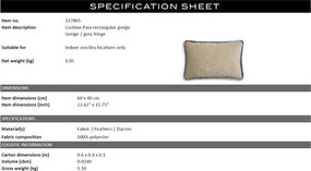 Perna design lux Paia greige rectangular 60x40cm