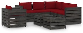 Set mobilier gradina cu perne, 8 piese, gri, lemn tratat wine red and grey, 8