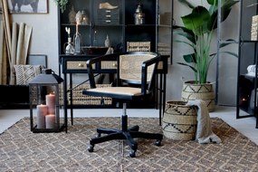 Birou din lemn masiv si rattan, cu 3 sertare, Old French