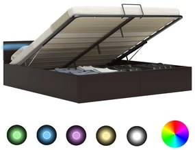 285556 vidaXL Cadru pat hidraulic, depozitare, LED, gri, 160x200 cm piele eco