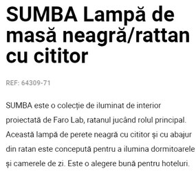 Aplica de perete cu reader design natural din ratan SUMBA