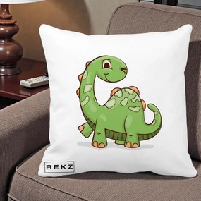 Perna Decorativa Brontosaur Verde Simpatic, 40x40 cm, Alba Mata, Husa Detasabila, Perna Inclusa, BEKZ®