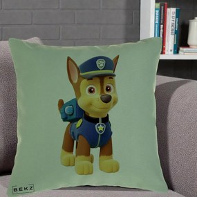 Perna Personalizata Chase PAW Patrol Albastru, 40x40 cm, Verde, Husa Detasabila, Perna Inclusa, BEKZ®