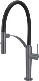 Baterie pentru chiuveta bucatarie, titan, cap mixer, pipa flexibila, 2 tipuri de jet, Deante Corda Titan