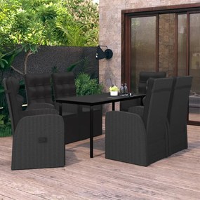 vidaXL Set de masă pentru grădină, 7 piese, cu perne, negru