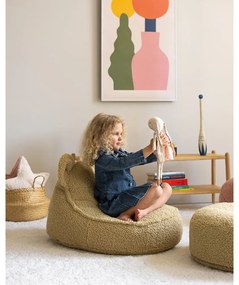 Fotoliu puf pentru copii verde cu tapițerie din țesătură bouclé Bear – Wigiwama