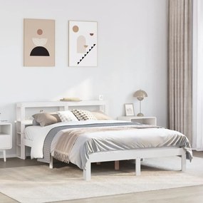 vidaXL Cadru de pat cu tăblie, alb, 120x190 cm, lemn masiv pin