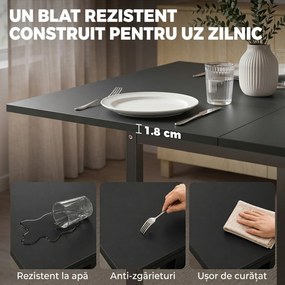 HOMCOM Set Masă și Scaune Dining 5 Piese Extensibil cu MDF și Metal, 80-120 cm, 4 Scaune Stivuibile, Negru | Aosom Romania