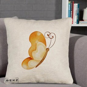 Perna Decorativa Fluture Acuarela Auriu, 40x40 cm, Bej Canapea, Husa Detasabila, Perna Inclusa, BEKZ®