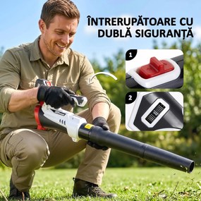 Outsunny Suflător cu Baterie 18V, Suflător de Frunze cu Baterie 4Ah, Motor Fără Perii 250W, 6 Niveluri de Viteză 149 km/h, Turbo Boost, Încărcător, Ușor, pentru Grădină, Frunze, Zăpadă, Praf | Aosom Romania