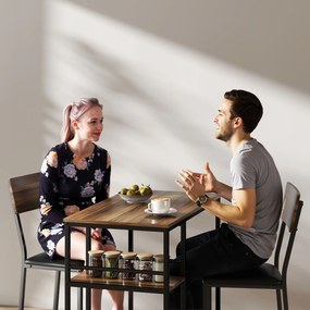 HOMCOM Masă de Bar cu 3 Rafturi și 2 Scaune cu Suport pentru Picioare și Spătar, din Lemn și Oțel, Negru și Nuc | Aosom Romania