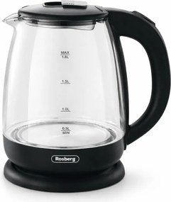 Cana electrica Rosberg R51230AE, 1500 W, 1,8 l, Element de incalzire incorporat, Sticla, Indicator, Negru