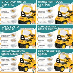HOMCOM Excavator pentru Copii cu Cupă, Spătar și Spațiu de Depozitare Ascuns, Buldozer de Jucărie în PP și ABS, 80x26.5x39 cm, Galben și Negru | Aosom Romania