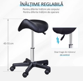 HOMCOM Scaun Rotativ cu Roți, Scaun pentru Coafor și Estetician cu Înălțime Ajustabilă, Tapițat cu Piele Ecologică, 35x38x43-55 cm, Negru