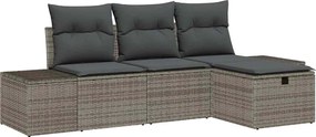 vidaXL Set de canapele pentru grădină cu pernă 4 pcs Gri Rattan poli