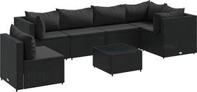 vidaXL Set mobilier de grădină cu perne, 7 piese, negru, poliratan