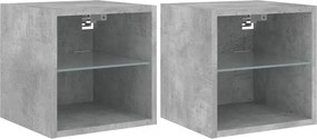 vidaXL Comode TV de perete cu lumini LED 2 buc. gri beton 30x28,5x30cm