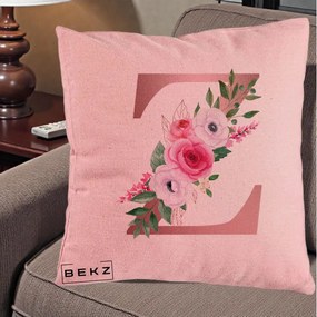 Cadou Personalizat - Perna Personalizata Monograma Rose Gold Litera Z, 40x40 cm, Roz, Husa Detasabila, Perna Inclusa, BEKZ®