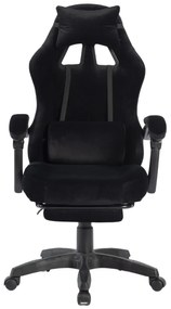 Scaun gaming, masaj în perna lombară, suport picioare, negru, catifea