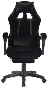 Scaun gaming, masaj în perna lombară, suport picioare, negru, catifea