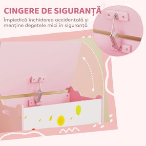 AIYAPLAY Ladă de depozitare pentru jucării cu balamale de siguranță din lemn pentru copii, Roz | Aosom Romania