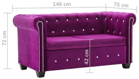 Set canapea Chesterfield, 2 buc., tapiterie catifea, mov Violet, 2 locuri + 3 locuri