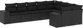 vidaXL Set mobilier de grădină cu perne, 9 piese, negru, poliratan