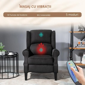 Fotoliu de Relaxare cu Masaj și Încălzire HOMCOM, Reclinabil, cu Telecomandă, 78x83x101cm, Negru | Aosom Romania