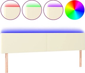 vidaXL Tăblie de pat cu LED, crem, 160x5x78/88 cm, piele ecologică